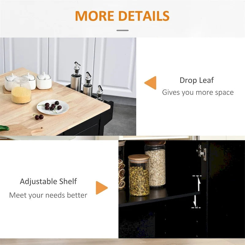 Mobile Wood Kitchen Island with Drawers and Towel Rack - N/A