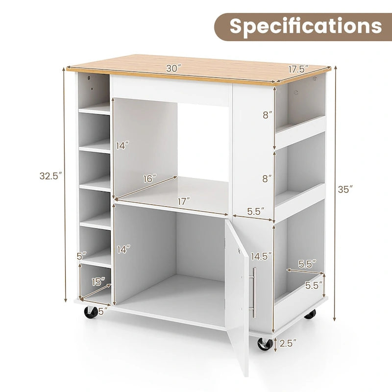 Kitchen Island Rolling Cart with Towel Rack Storage Cart on Wheels