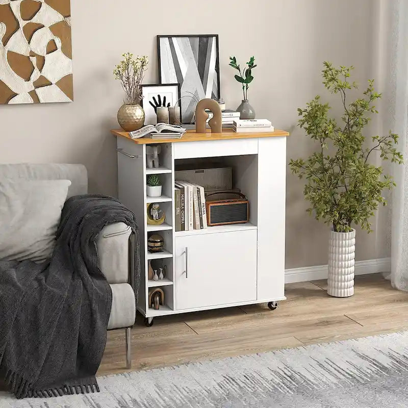 Kitchen Island Rolling Cart with Towel Rack Storage Cart on Wheels