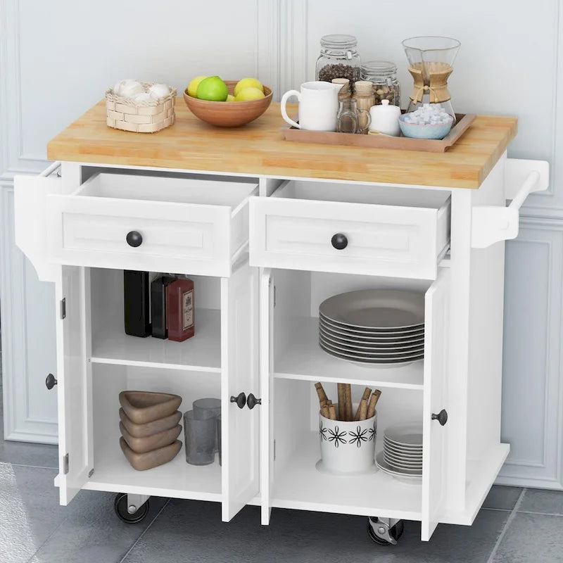 MDF Kitchen Cart with 4-Door and 2-Drawers, Spice Rack, Towel Rack