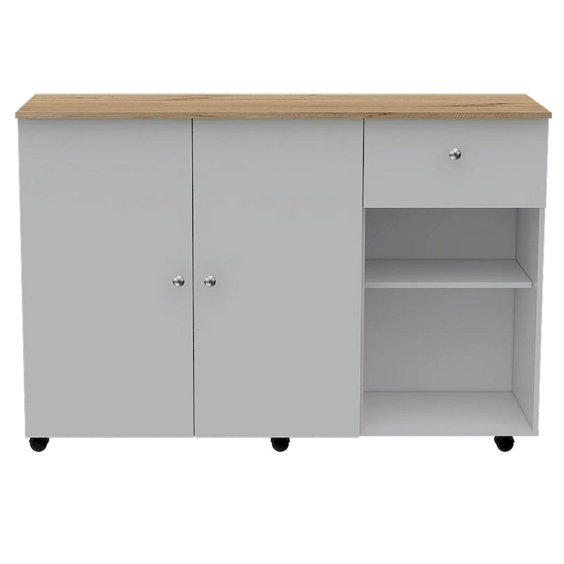 2-Drawer 2-Shelf Kitchen Island White and Pine