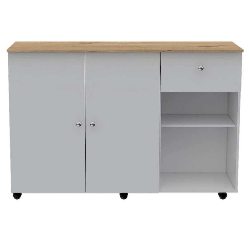 2-Drawer 2-Shelf Kitchen Island White and Pine