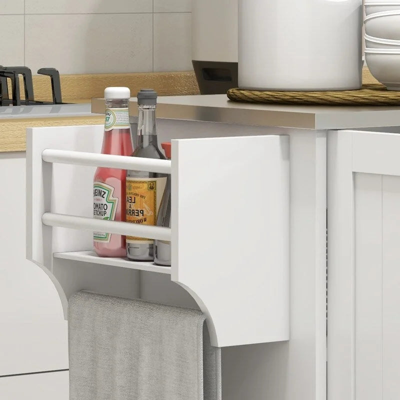 50.5Kitchen Island Rolling Kitchen Cart on Wheels with Drawer,3 Cabinets,Stainless Steel Countertop,Spice Rack and Towel Rack