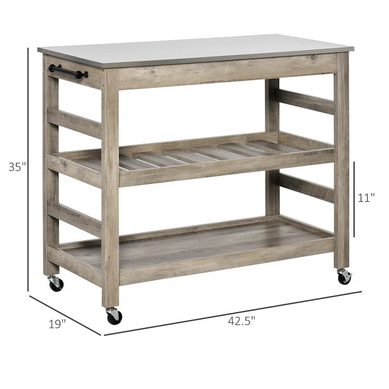 Rolling Kitchen Cart with Stainless Steel Countertop