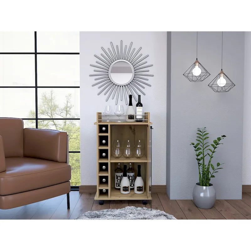 Savannah 6-Bottle 3-Shelf Bar Cart for Kitchen, Party and Living Room