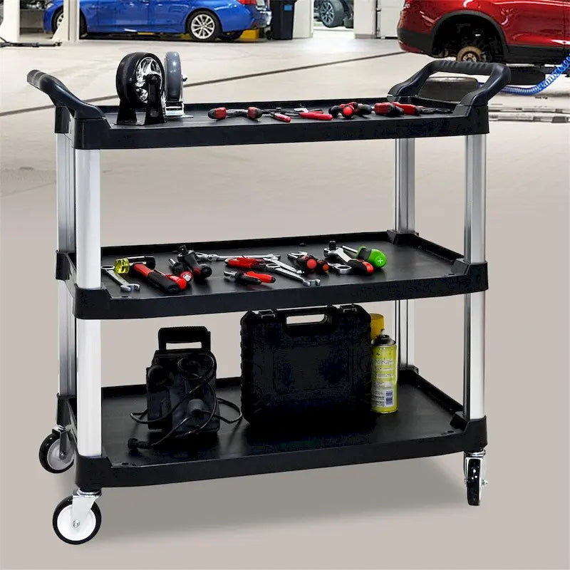 3 Layer Thickened Plastic Mobile Kitchen Cart with Metal Frame