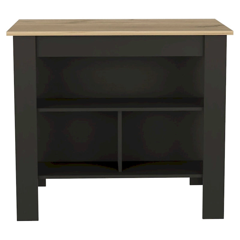 Rockaway 3-Shelf Kitchen Island Black Wengue and Light Oak