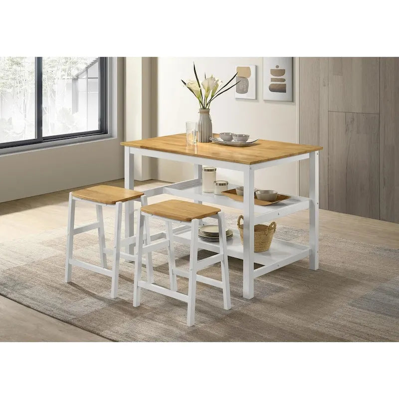 Prager Brown and White Kitchen Island Counter Height Table