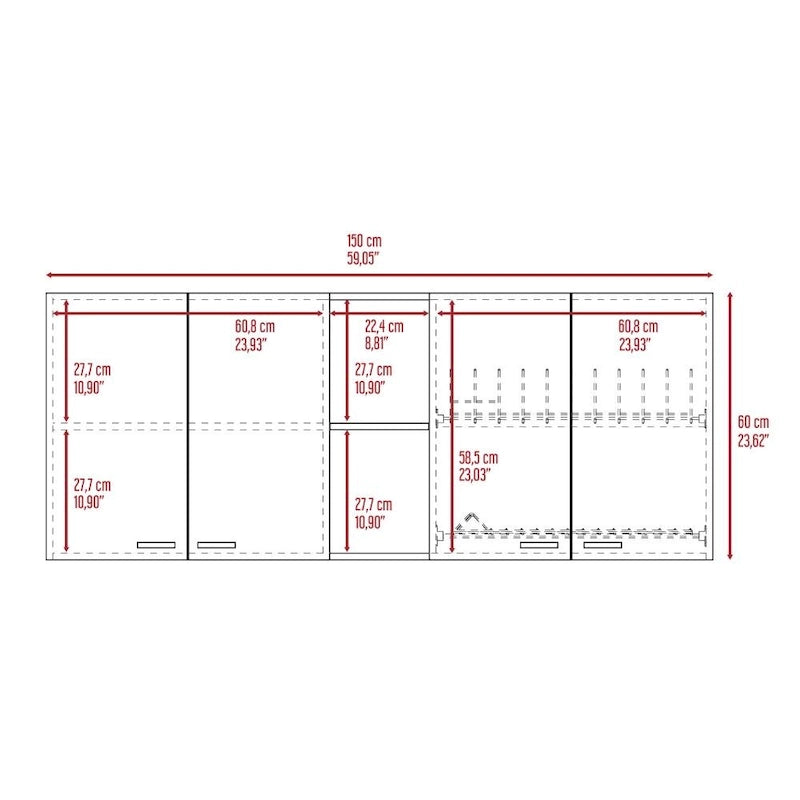 Sierra 7-Shelf 4-Door 2-piece Kitchen Set, Upper Wall Cabinet and Kitchen Island White and Light Oak