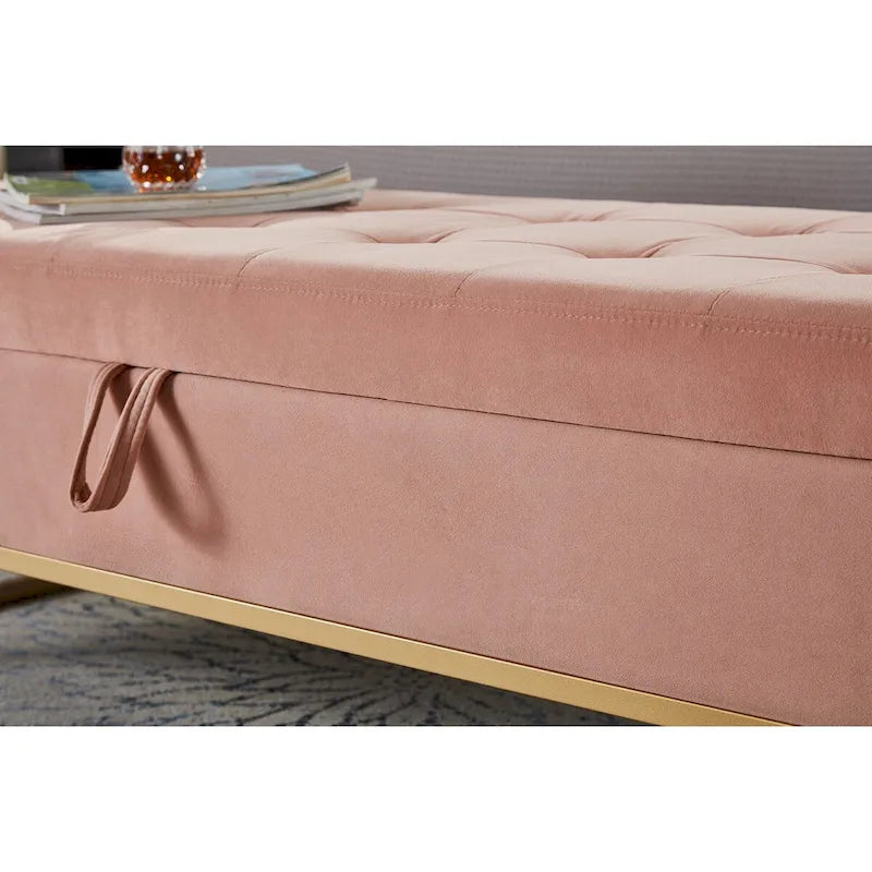 58.6 Bed Bench Metal Base with Storage Pink Velvet