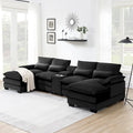 Modern U-shaped Sofa with Console,Cupholders and USB Ports,6-seat Upholstered Symmetrical Indoor Furniture,Black