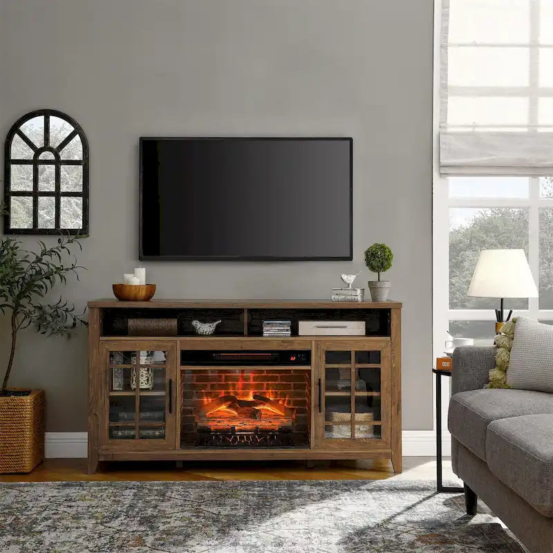 55 inch TV Media Stand with Electric Fireplace KD Inserts Heater