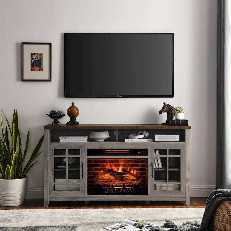 55 inch TV Media Stand with Electric Fireplace KD Inserts Heater