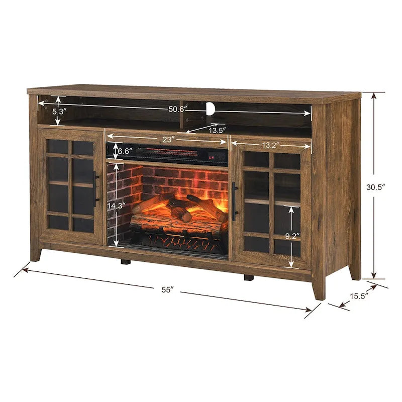 55 inch TV Media Stand with Electric Fireplace KD Inserts Heater
