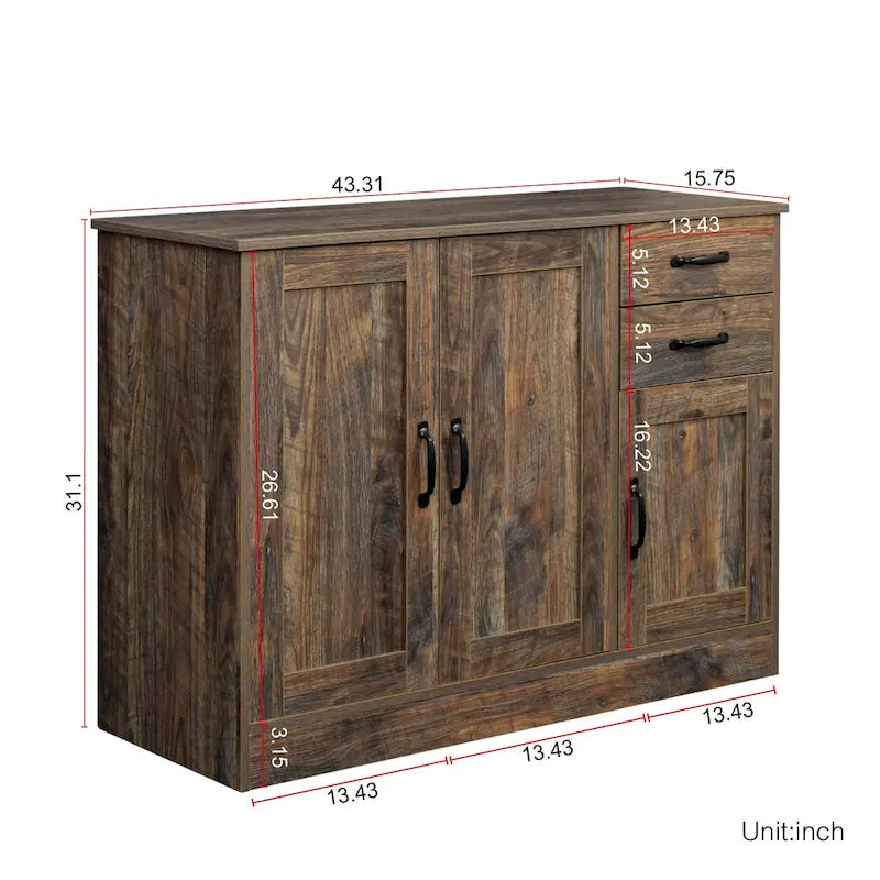Modern Wood Buffet ,Sideboard with 3 Doors and 2 Drawers