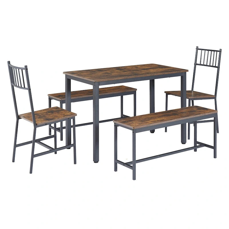 5 Pcs Dining Table Set, Barstool Dining Table with 2 Benches 2 Chairs