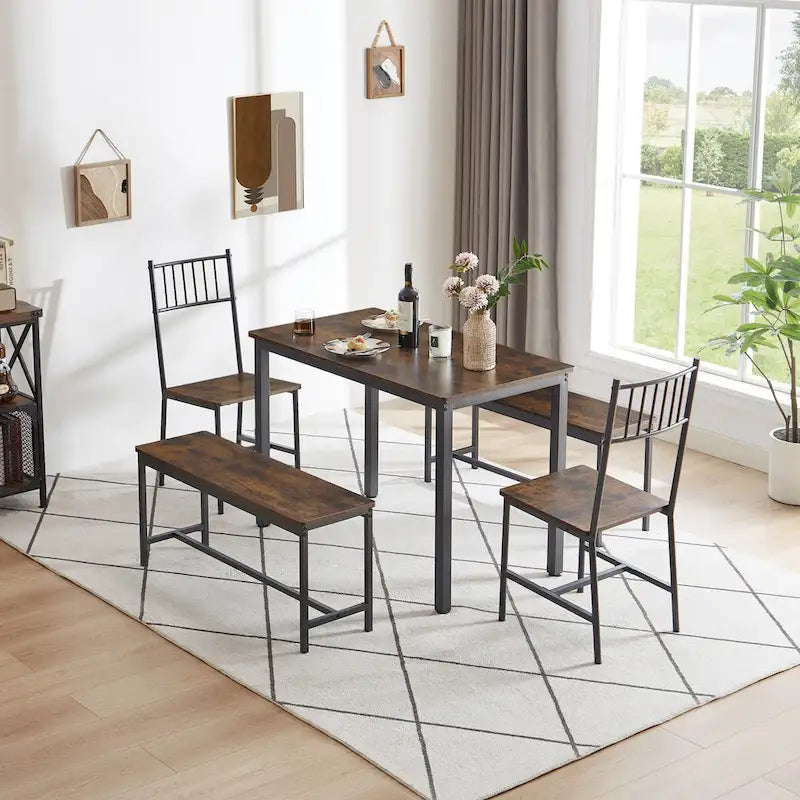 5 Pcs Dining Table Set, Barstool Dining Table with 2 Benches 2 Chairs