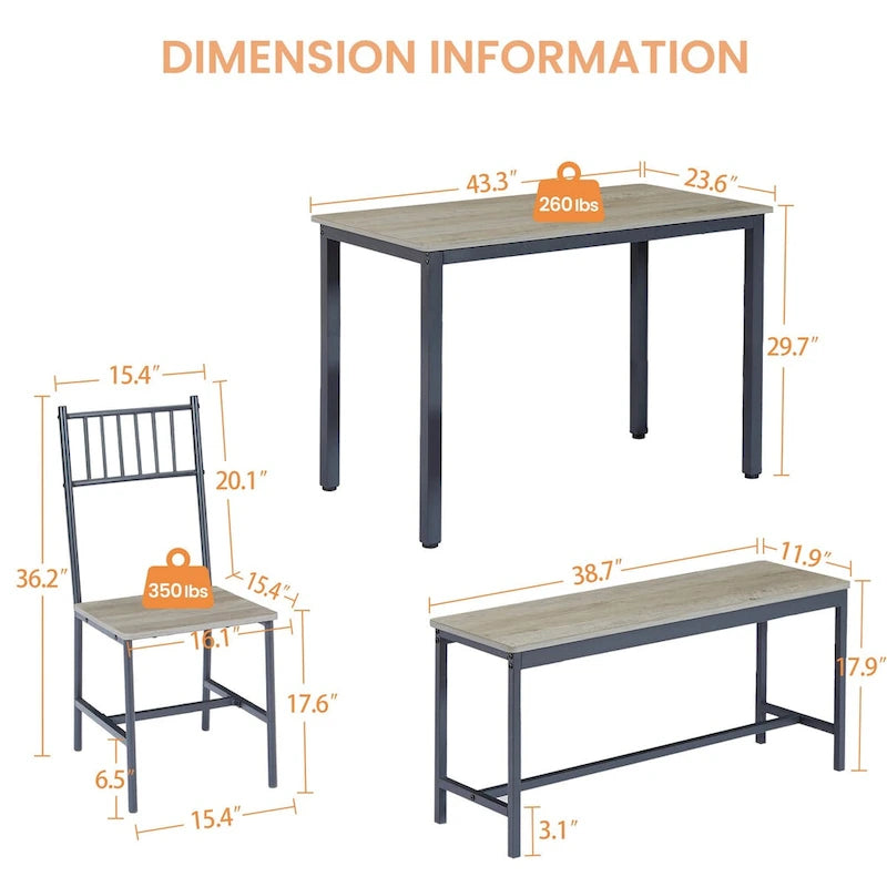 5 Pcs Dining Table Set, Barstool Dining Table with 2 Benches 2 Chairs