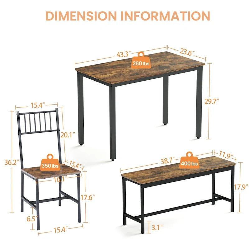 5 Pcs Dining Table Set, Barstool Dining Table with 2 Benches 2 Chairs