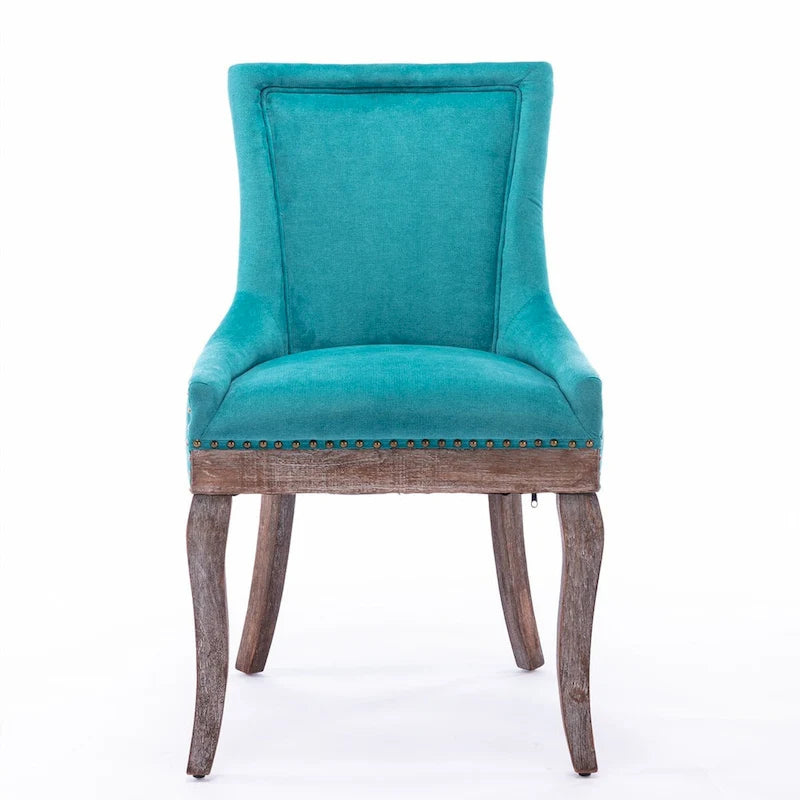 Ultra Side Dining ChairThickened fabric chairs with neutrally toned solid wood legs Bronze nail headSet of 2Blue