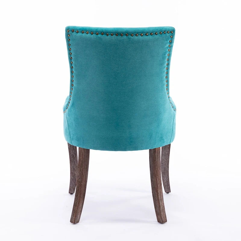 Ultra Side Dining ChairThickened fabric chairs with neutrally toned solid wood legs Bronze nail headSet of 2Blue