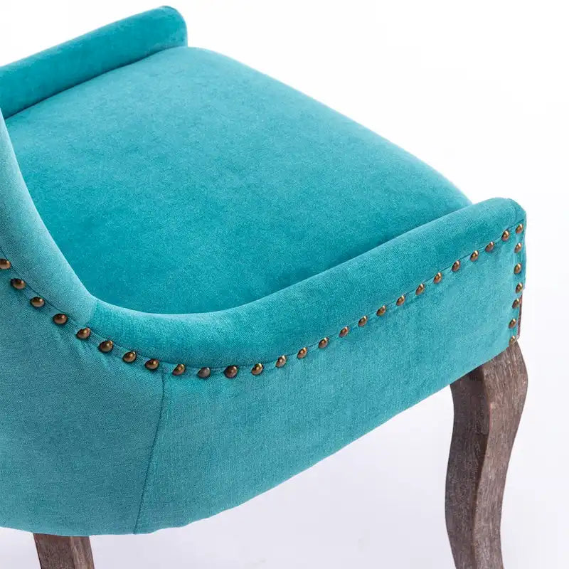 Ultra Side Dining ChairThickened fabric chairs with neutrally toned solid wood legs Bronze nail headSet of 2Blue