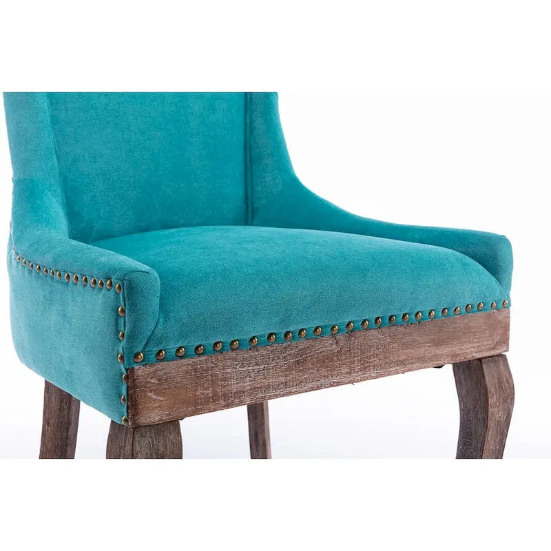 Ultra Side Dining ChairThickened fabric chairs with neutrally toned solid wood legs Bronze nail headSet of 2Blue