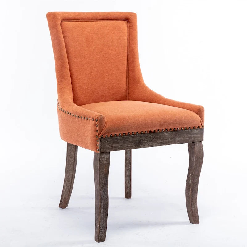 Ultra Side Dining ChairThickened fabric chairs with neutrally toned solid wood legs Bronze nail headSet of 2Blue