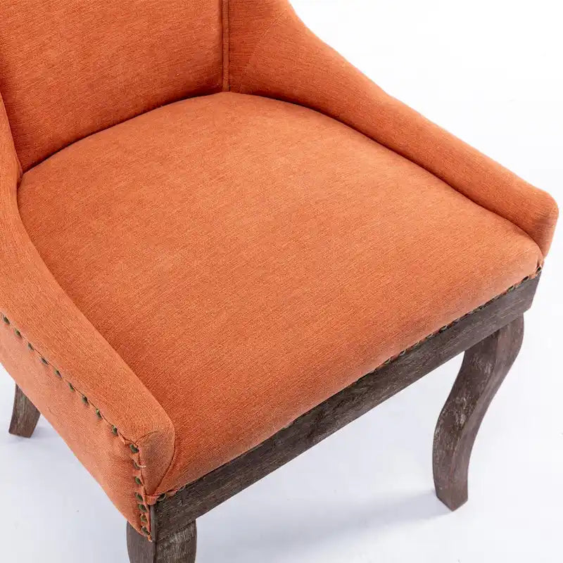 Ultra Side Dining ChairThickened fabric chairs with neutrally toned solid wood legs Bronze nail headSet of 2Blue