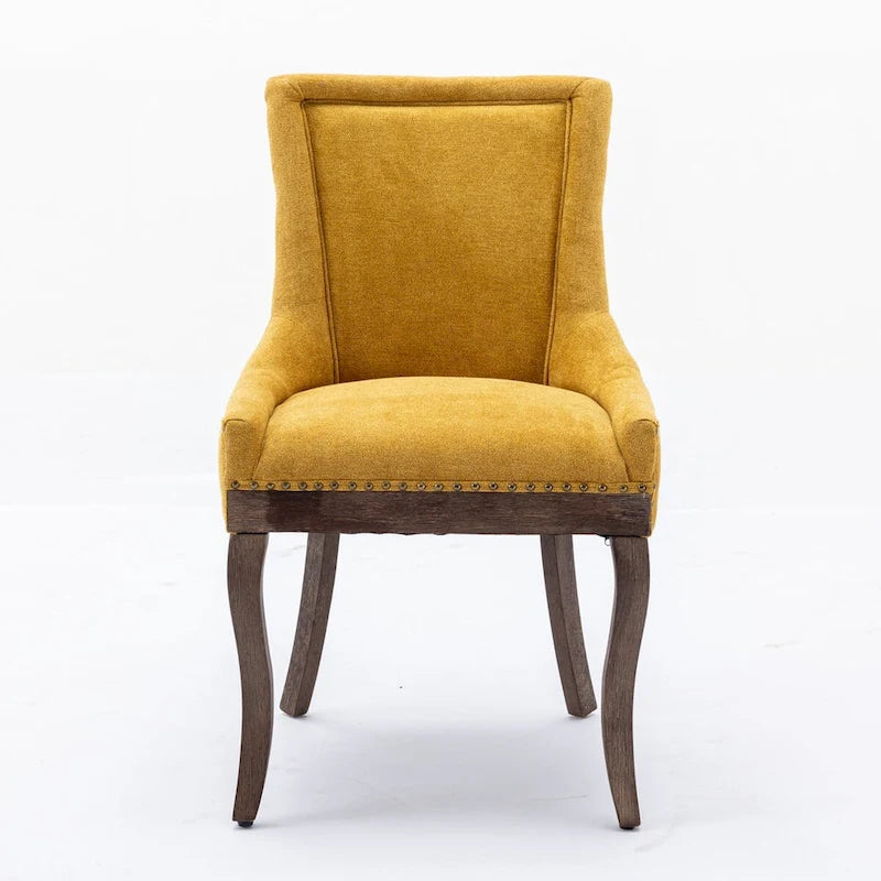 Ultra Side Dining ChairThickened fabric chairs with neutrally toned solid wood legs Bronze nail headSet of 2Blue