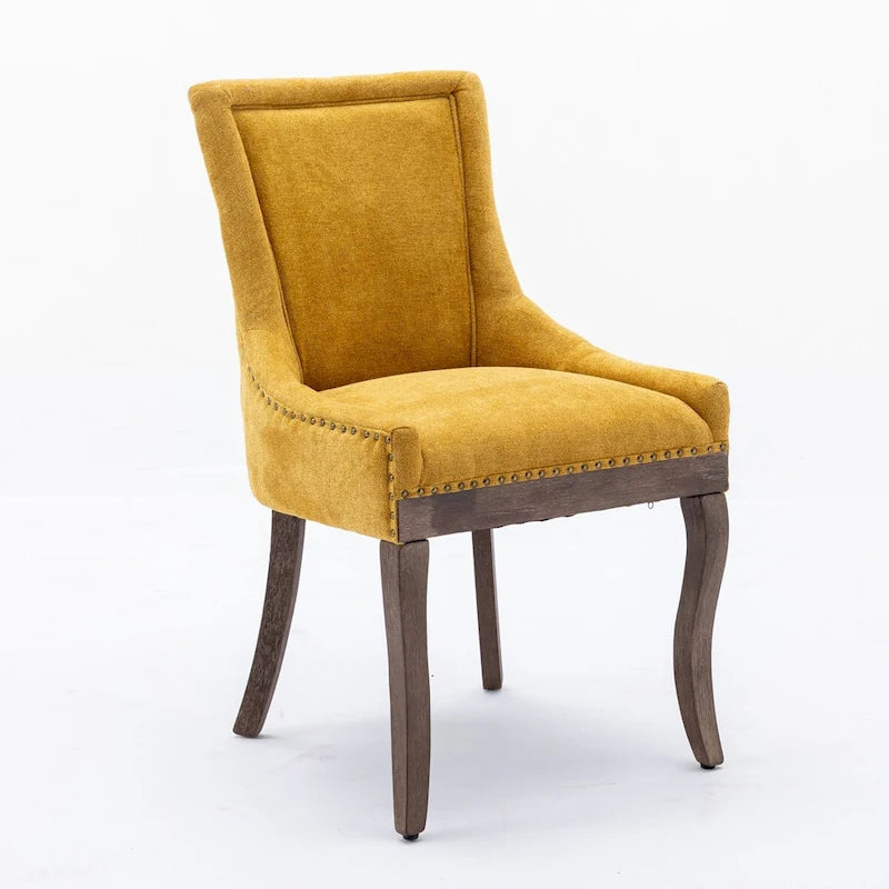 Ultra Side Dining ChairThickened fabric chairs with neutrally toned solid wood legs Bronze nail headSet of 2Blue