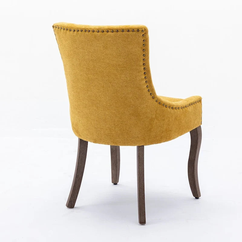 Ultra Side Dining ChairThickened fabric chairs with neutrally toned solid wood legs Bronze nail headSet of 2Blue