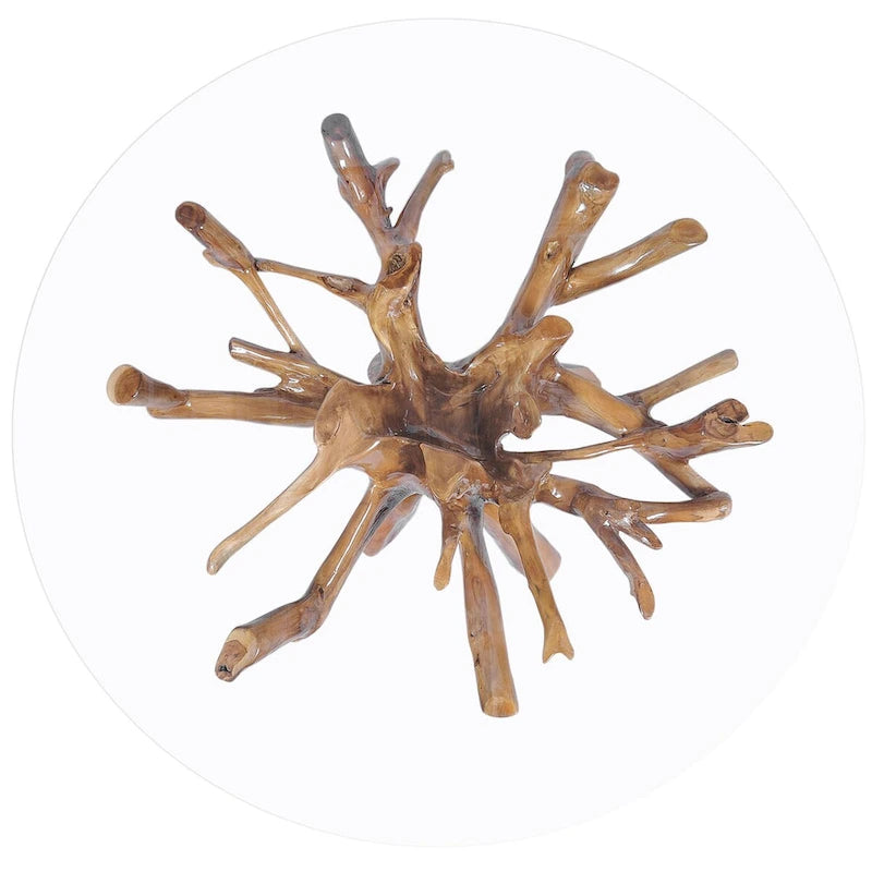 Chic Teak Rustic Teak Wood Root Dining Table Including a Round 48 Inch Glass Top