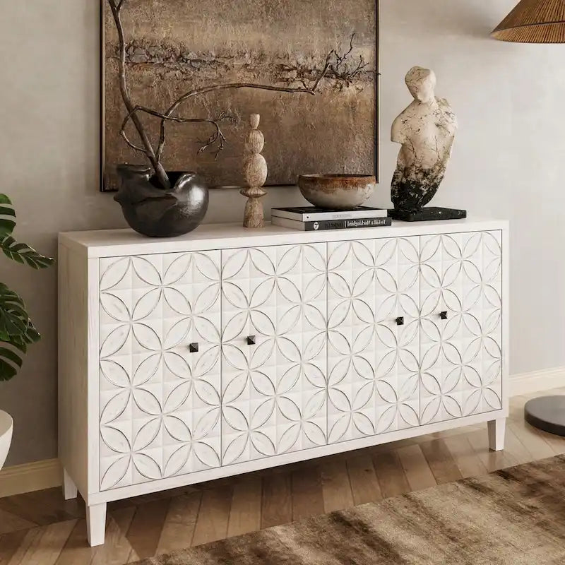 Accent Cabinet 4 Door Wooden Cabinet Sideboard Buffet