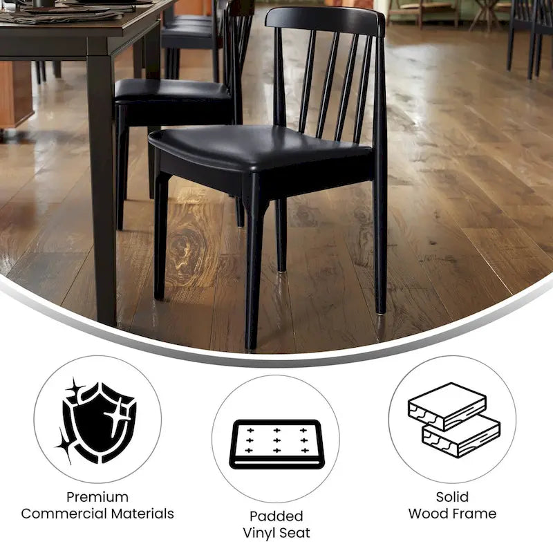 Commercial Solid Wood Dining Chair with Vinyl Padded Seat - Set of 2