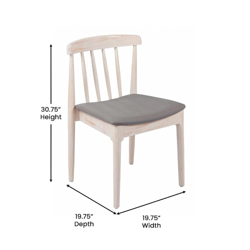 Commercial Solid Wood Dining Chair with Vinyl Padded Seat - Set of 2