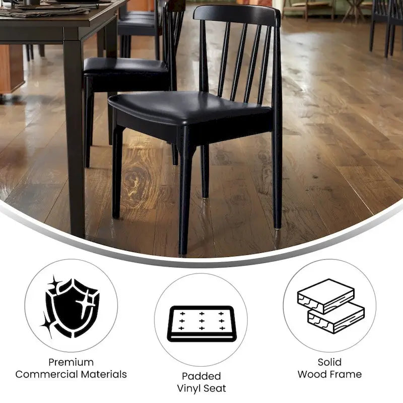 Commercial Solid Wood Dining Chair with Vinyl Padded Seat - Set of 2