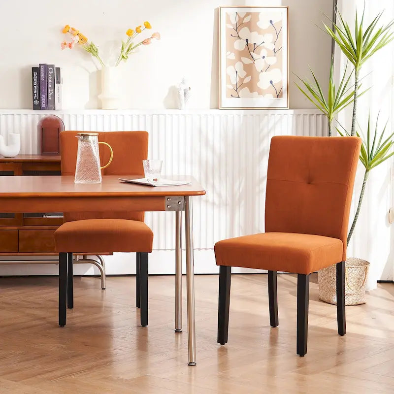 Set of 2 Fabric Upholstered Simple and Modern Design Tufted Back Dining Side Chair