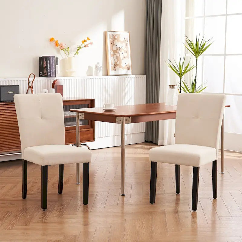 Set of 2 Fabric Upholstered Simple and Modern Design Tufted Back Dining Side Chair