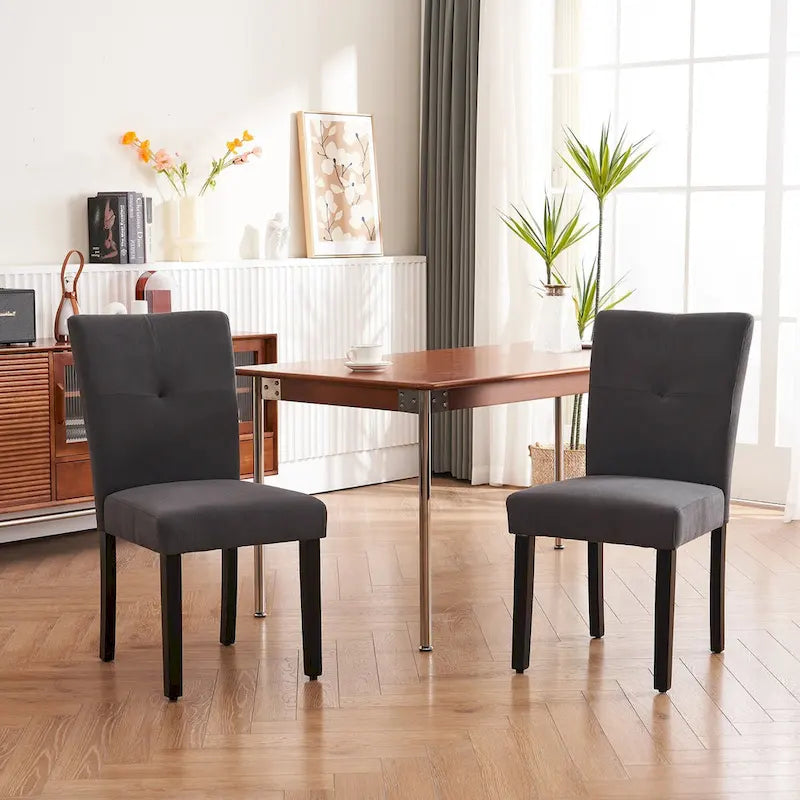 Set of 2 Fabric Upholstered Simple and Modern Design Tufted Back Dining Side Chair