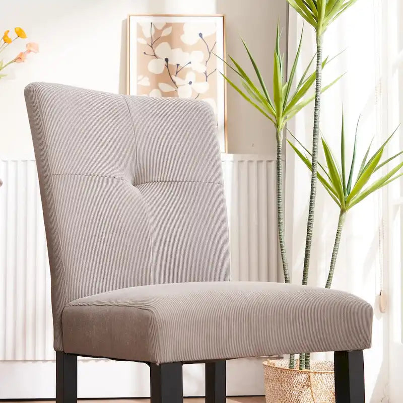 Set of 2 Fabric Upholstered Simple and Modern Design Tufted Back Dining Side Chair