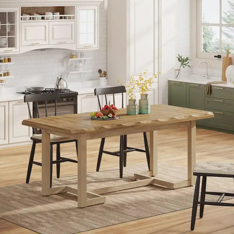 63-Inch Rectangular Dining Table with Solid Wood Leg and Thick Table Top for 4-6 People