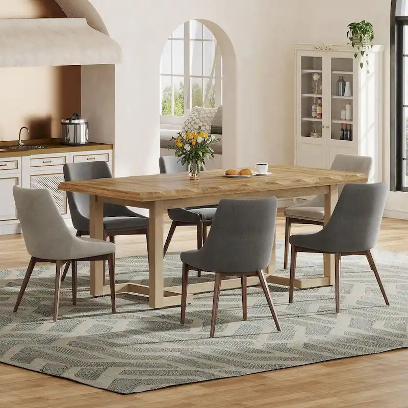 63-Inch Rectangular Dining Table with Solid Wood Leg and Thick Table Top for 4-6 People