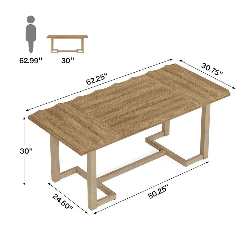 63-Inch Rectangular Dining Table with Solid Wood Leg and Thick Table Top for 4-6 People