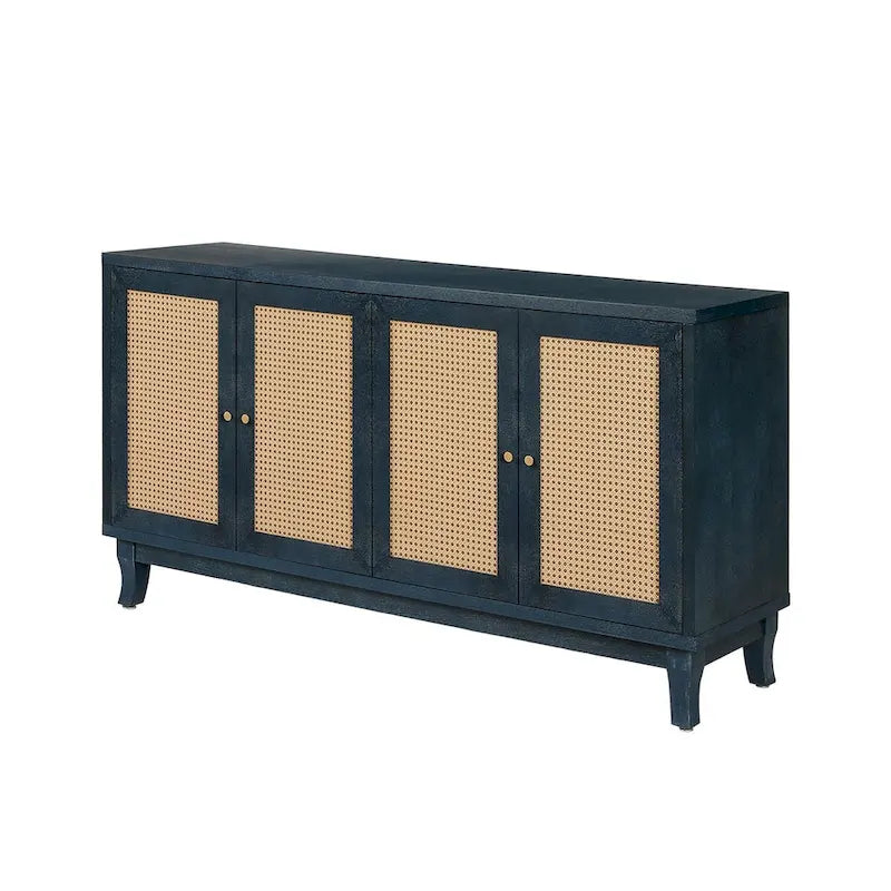 Handcrafted Premium Grain Panels,Rattan Sideboard Buffer Cabinet,Accent Storage Cabinet With 4 Rattan Doors