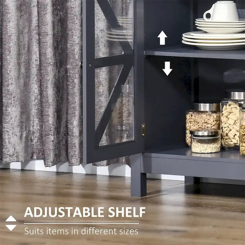 Kitchen Buffet Cabinet with Glass Doors and Adjustable Storage Shelf