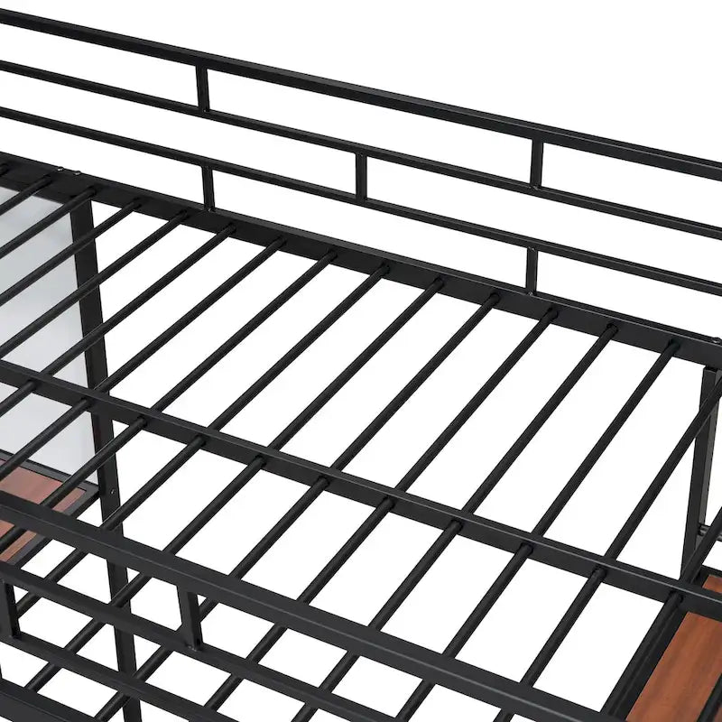 Twin Size Loft Metal Bed with 3 Layers of Shelves and Desk