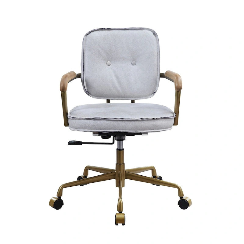 Office Chair with Faux Leather Upholstery, Vintage White and Brown