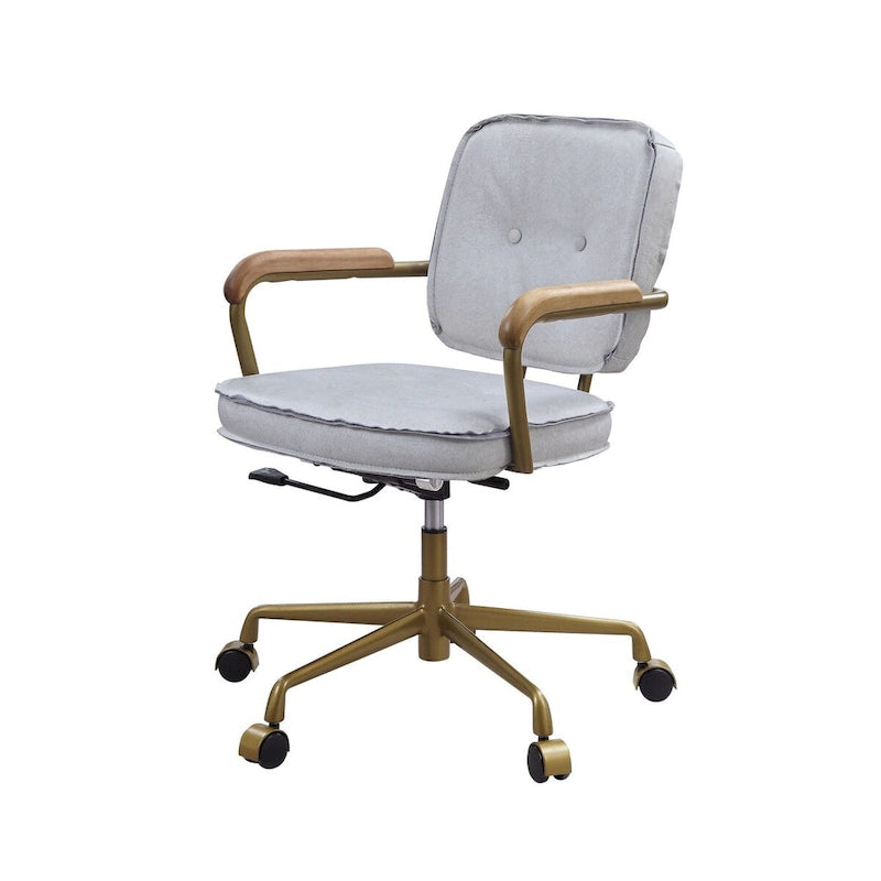 Office Chair with Faux Leather Upholstery, Vintage White and Brown
