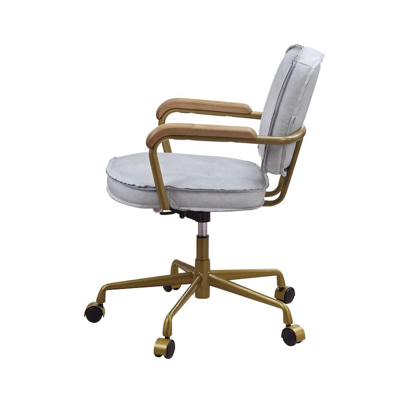 Office Chair with Faux Leather Upholstery, Vintage White and Brown